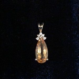 14K Yellow Gold Citrine Diamond Pendant